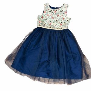 Elegant Floral Kids Dress - Navy and Cream